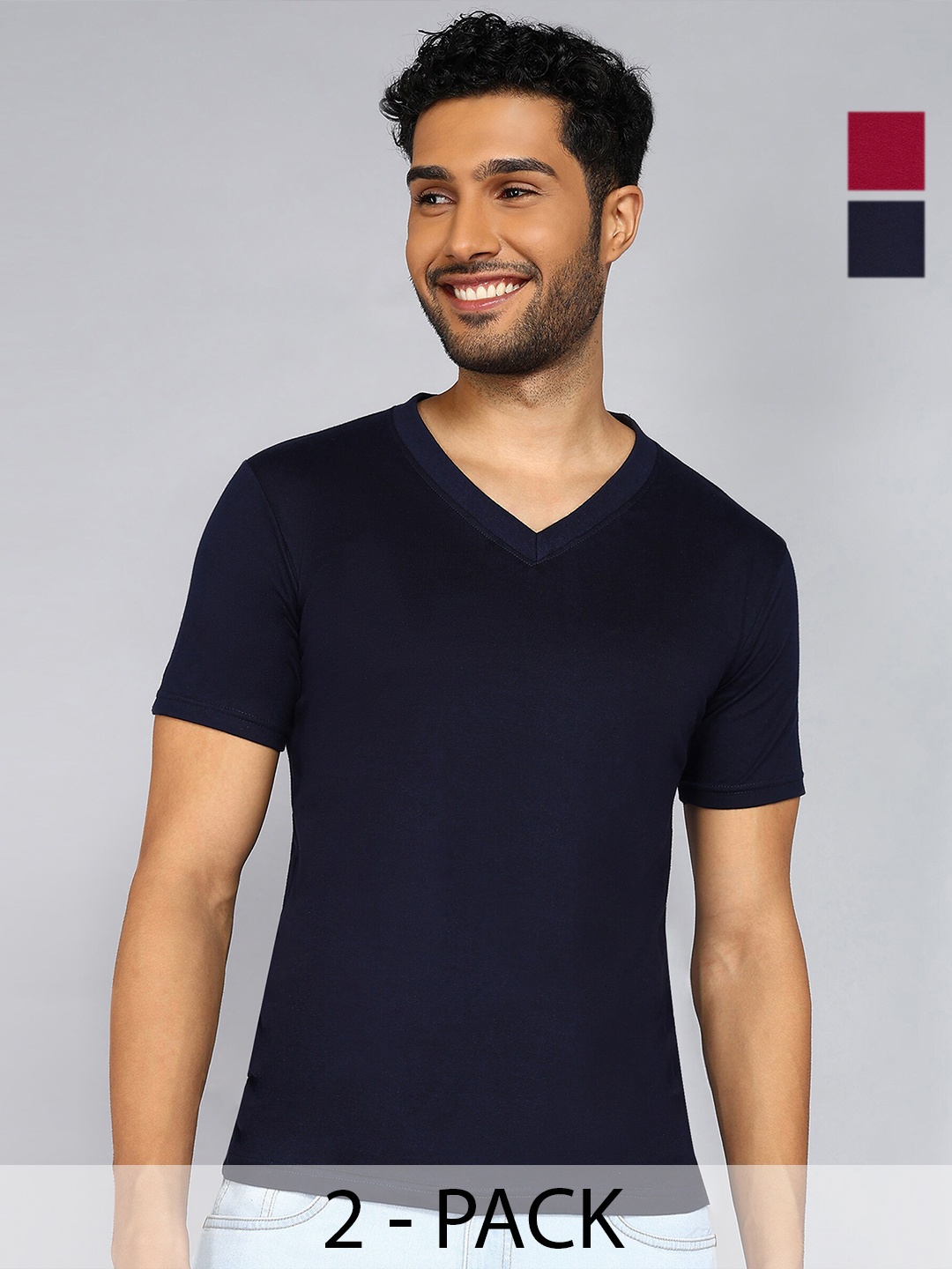 

Fleximaa Men 2 V-Neck Pure Cotton Pockets T-shirt, Multi