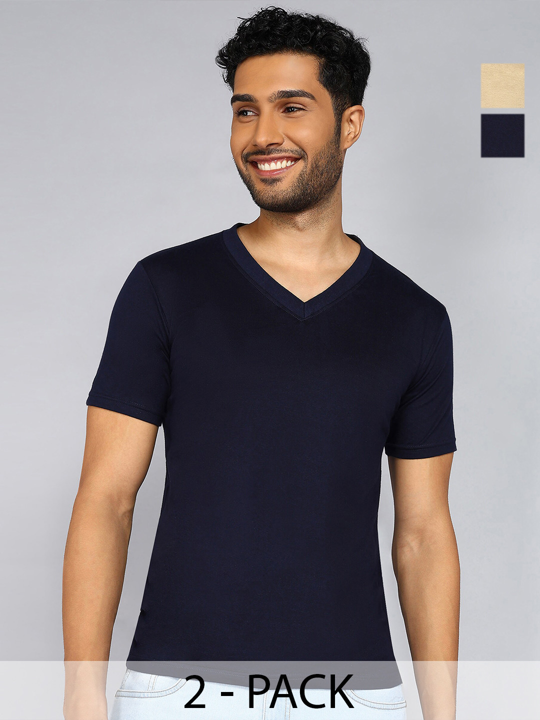 

Fleximaa Men 2 V-Neck Pure Cotton Pockets T-shirt, Multi