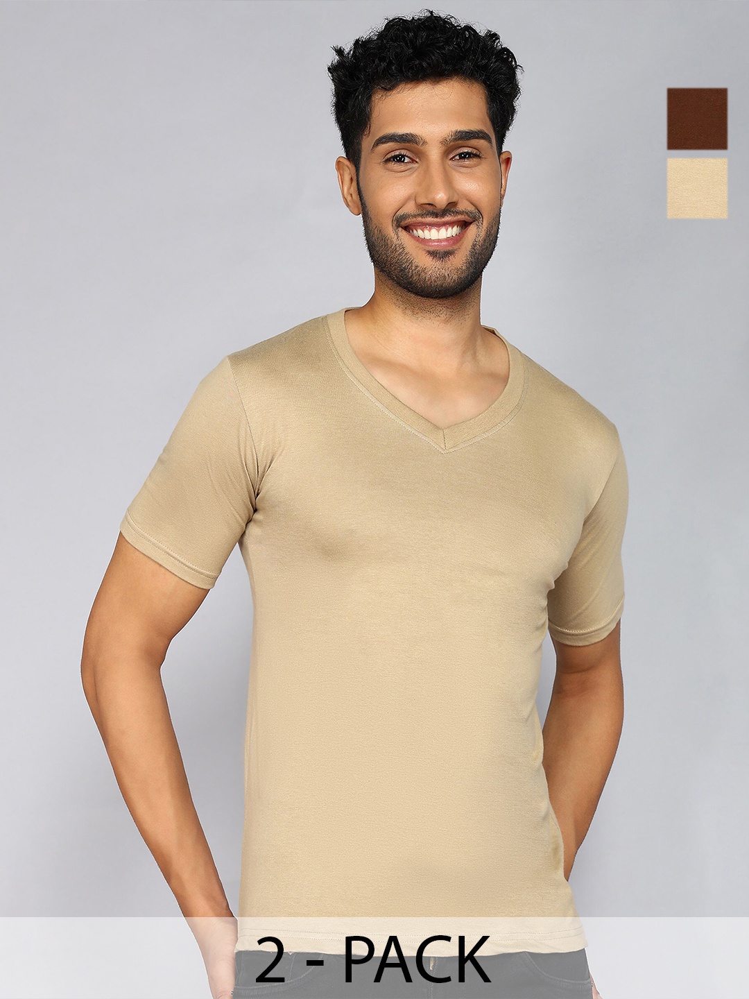 

Fleximaa Men 2 V-Neck Pure Cotton Raw Edge T-shirt, Multi