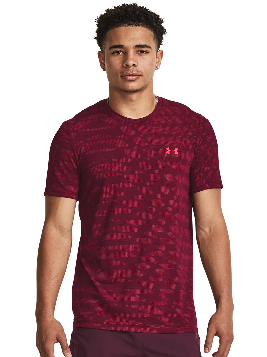 

UNDER ARMOUR Seamless Ripple Short Sleeve Printed Slim-Fit T-Shirt, Maroon
