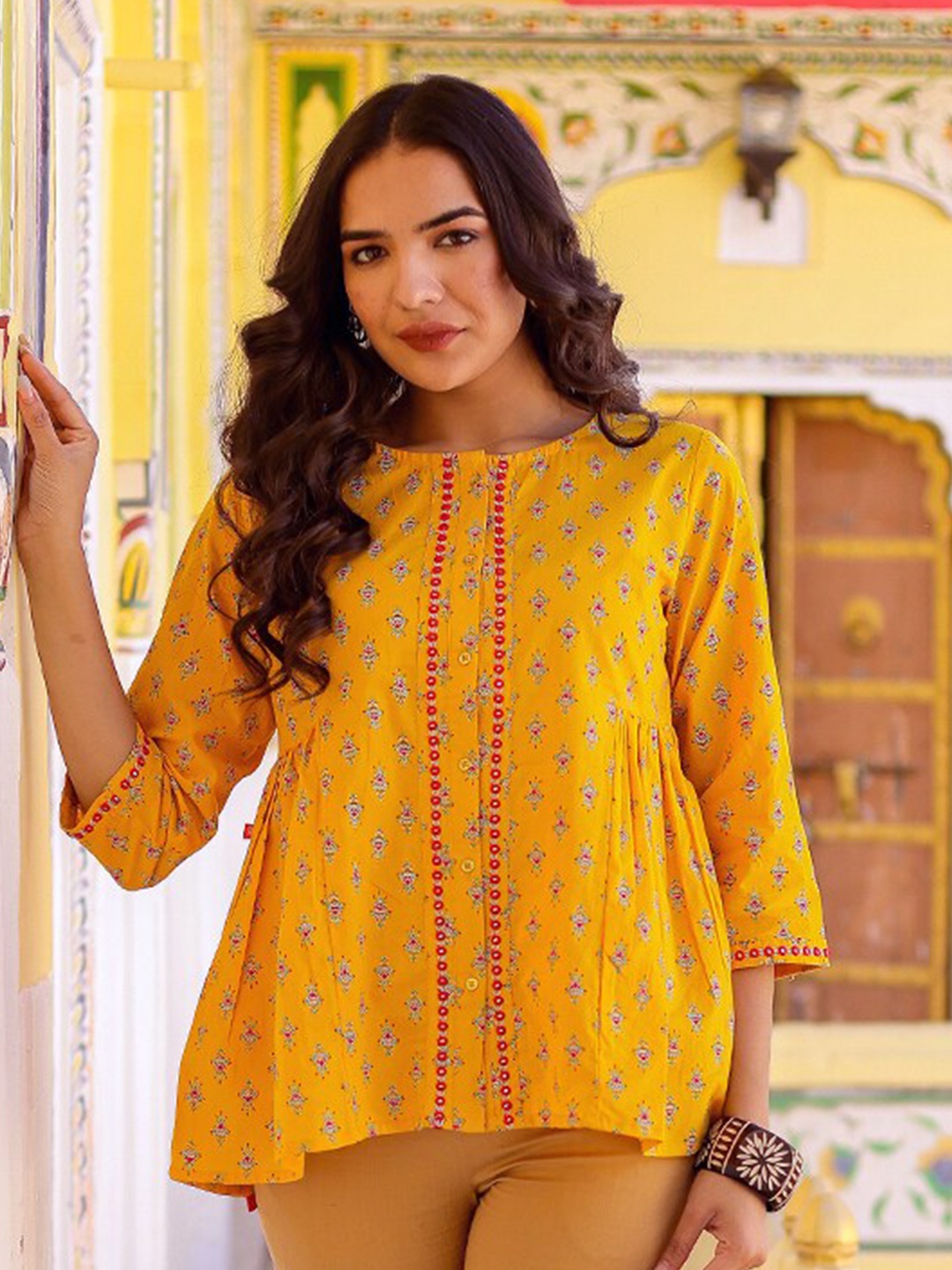 

VASVI Print Cotton Top, Yellow