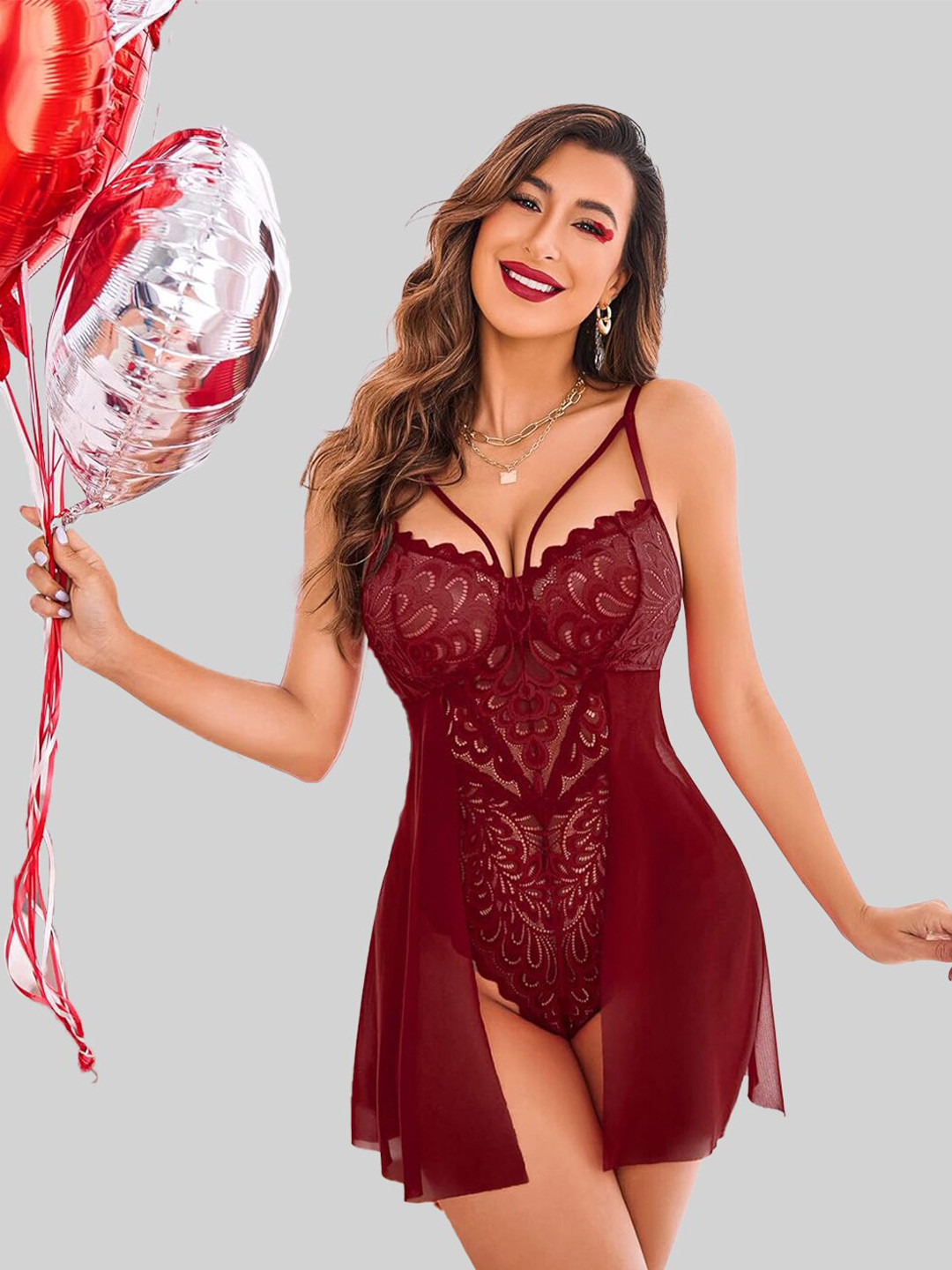 

FIMBUL Net Baby Doll, Maroon