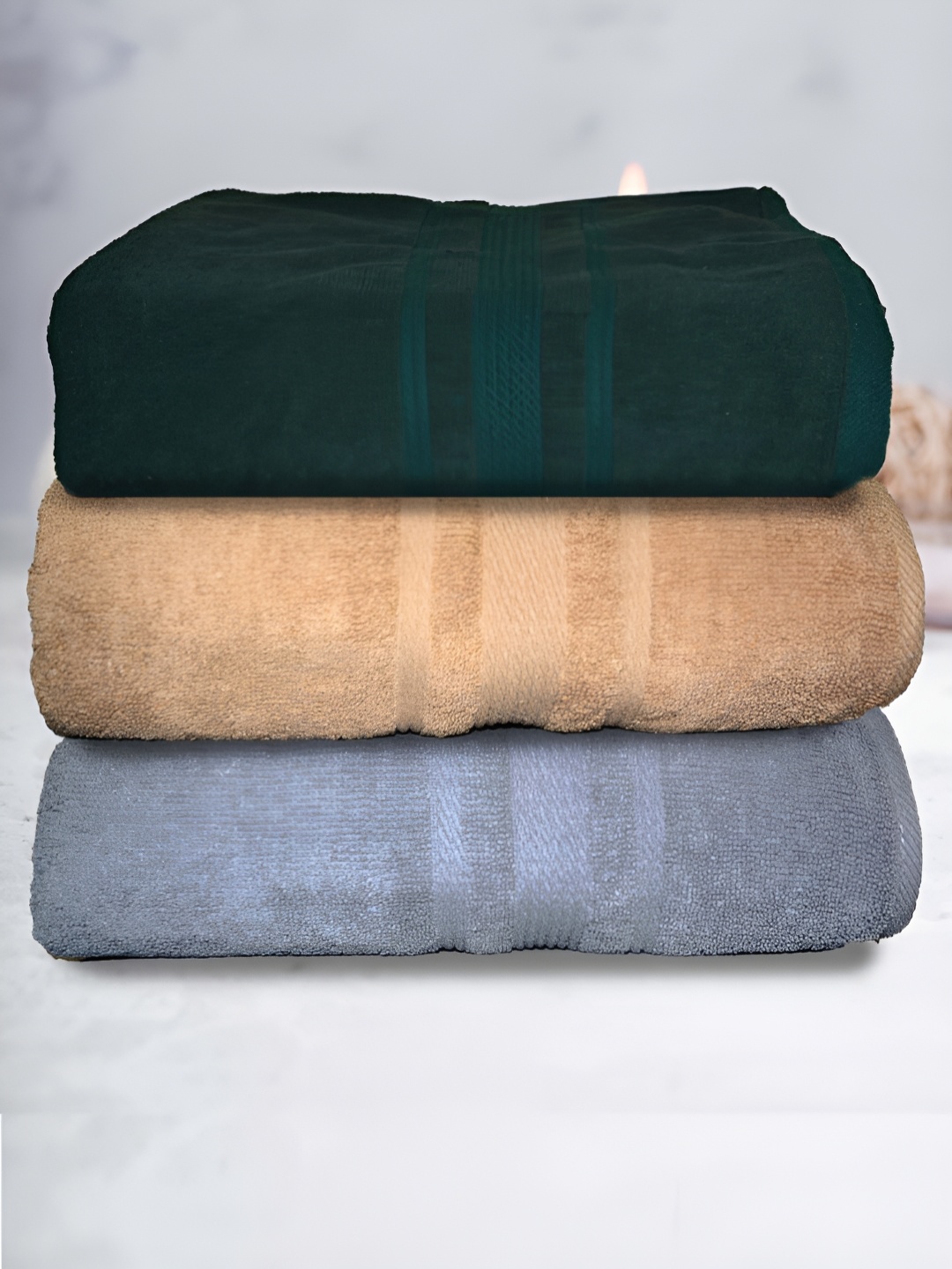 

Athom Living 3-Pcs Cream-Coloured & Grey 500 GSM Extra Soft Bath Towel