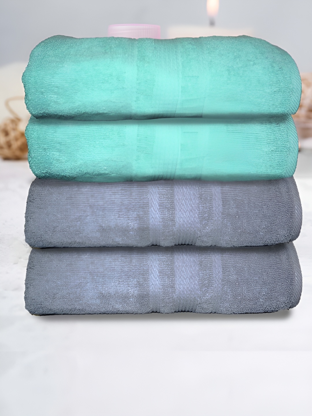 

Athom Living 4-Pcs Green & Grey 500 GSM Extra Soft Bath Towel
