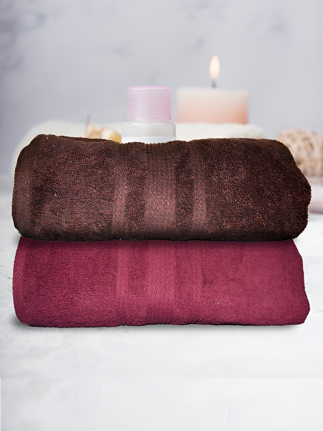 

Athom Living 2-Pcs Brown & Maroon 500 GSM Extra Soft Bath Towel