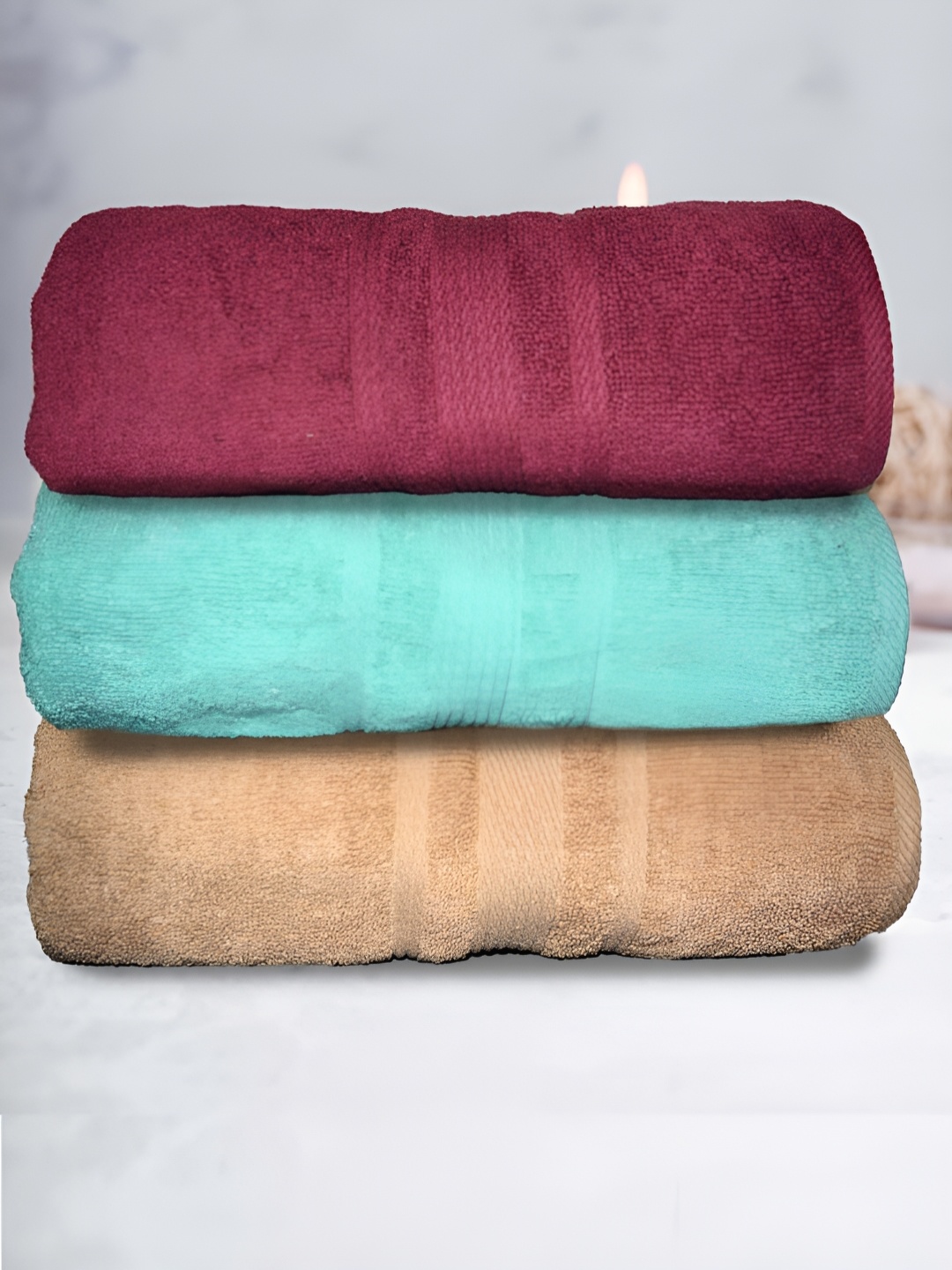 

Athom Living 3-Pcs Green & Maroon 500 GSM Extra Soft Bath Towel