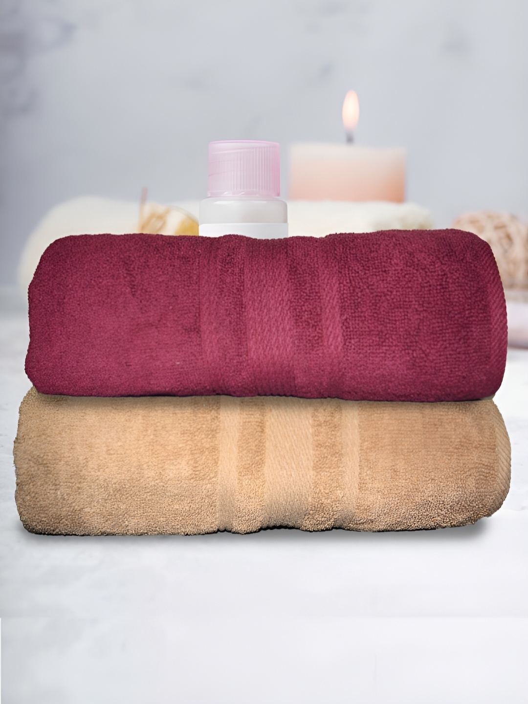 

Athom Living 2-Pcs Maroon & Cream-Coloured 500 GSM Extra Soft Bath Towel
