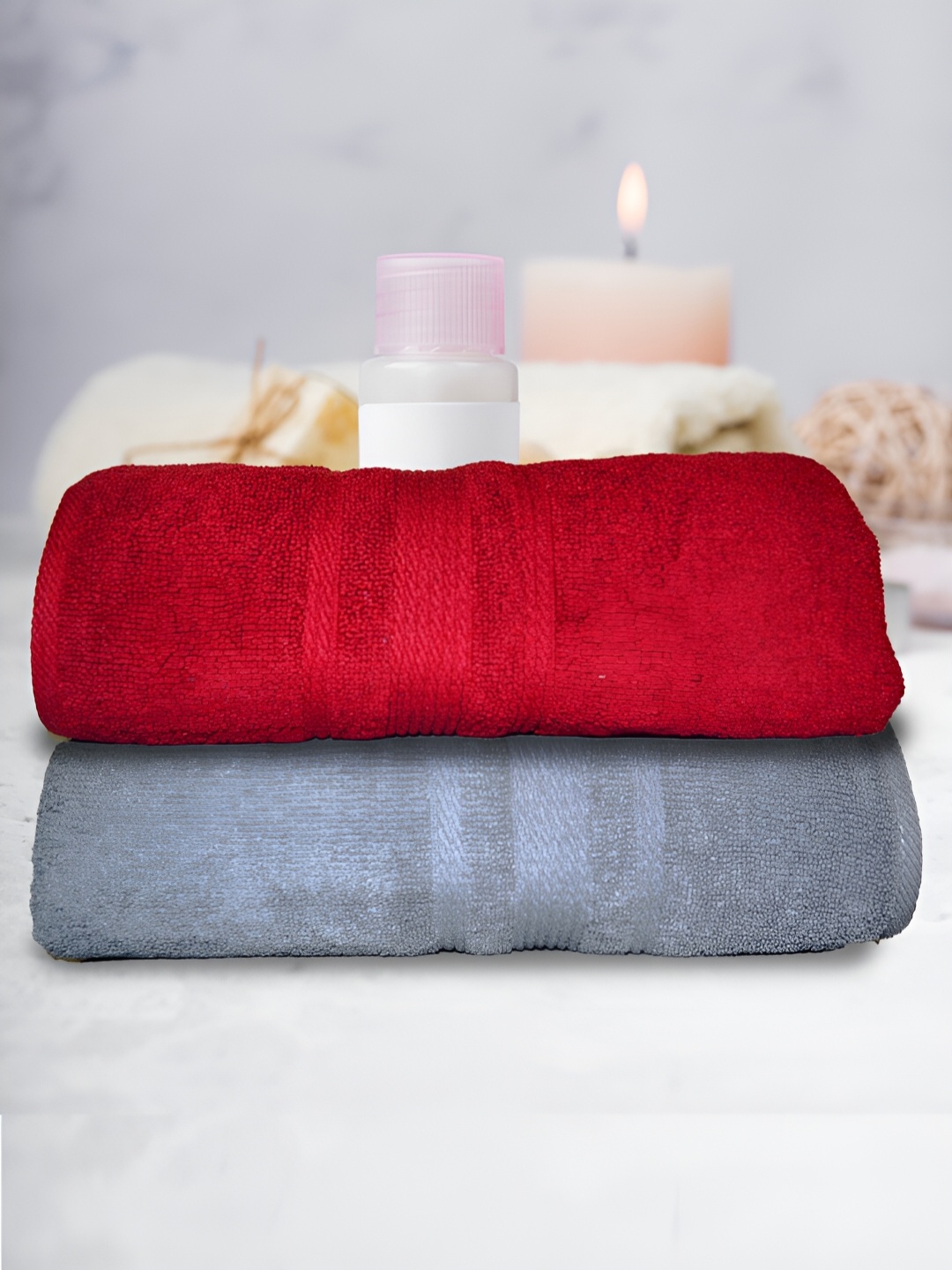 

Athom Living 2-Pcs Red & Grey 500 GSM Extra Soft Bath Towel