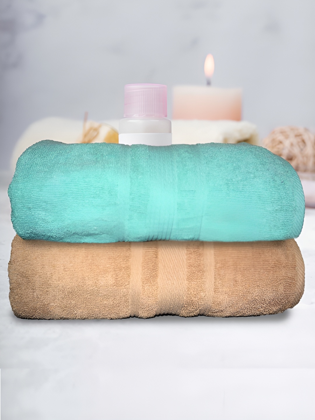 

Athom Living 2-Pcs Green & Beige 500 GSM Extra Soft Bath Towel