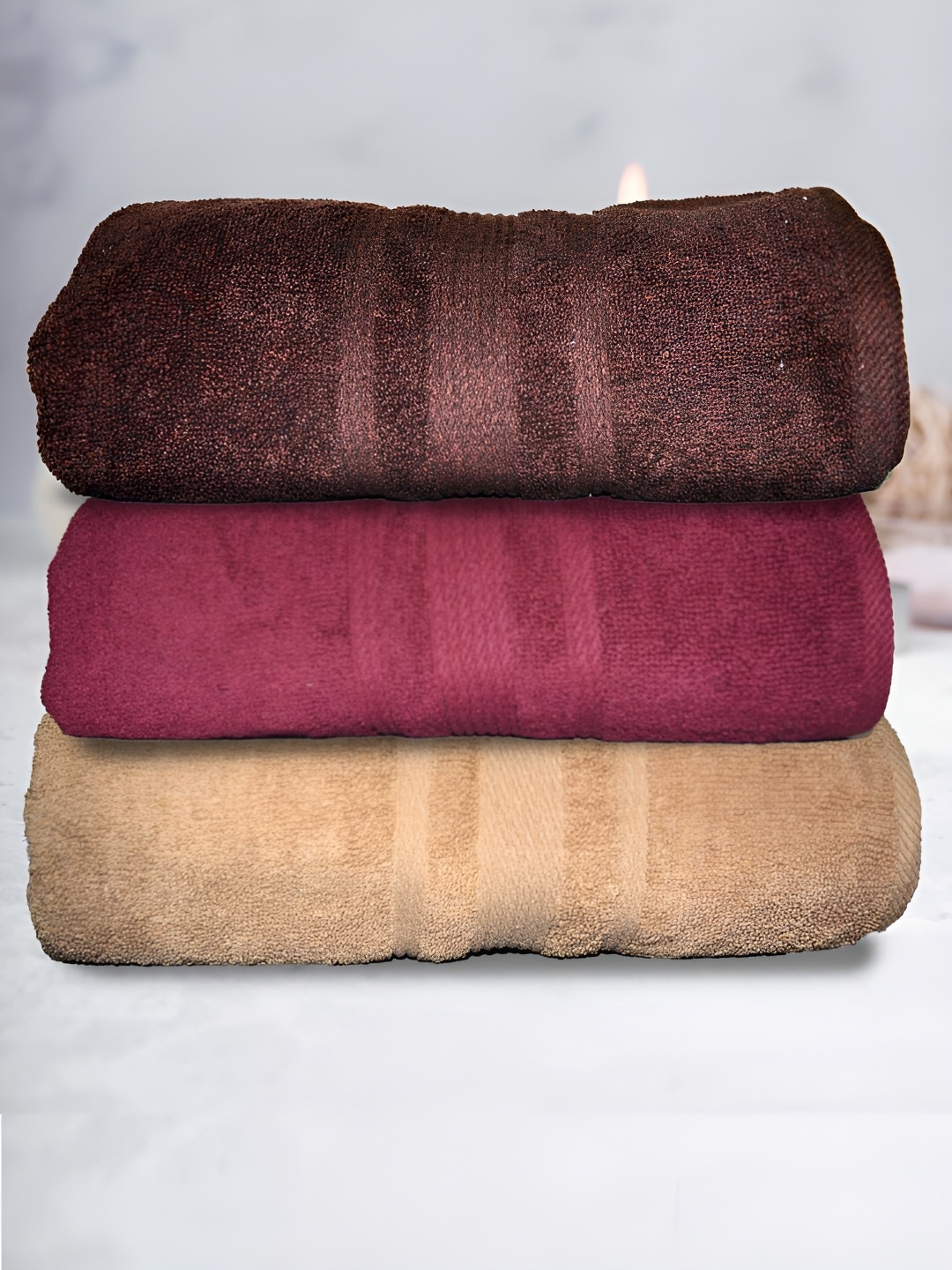 

Athom Living 3-Pcs Brown & Maroon 500 GSM Extra Soft Bath Towel