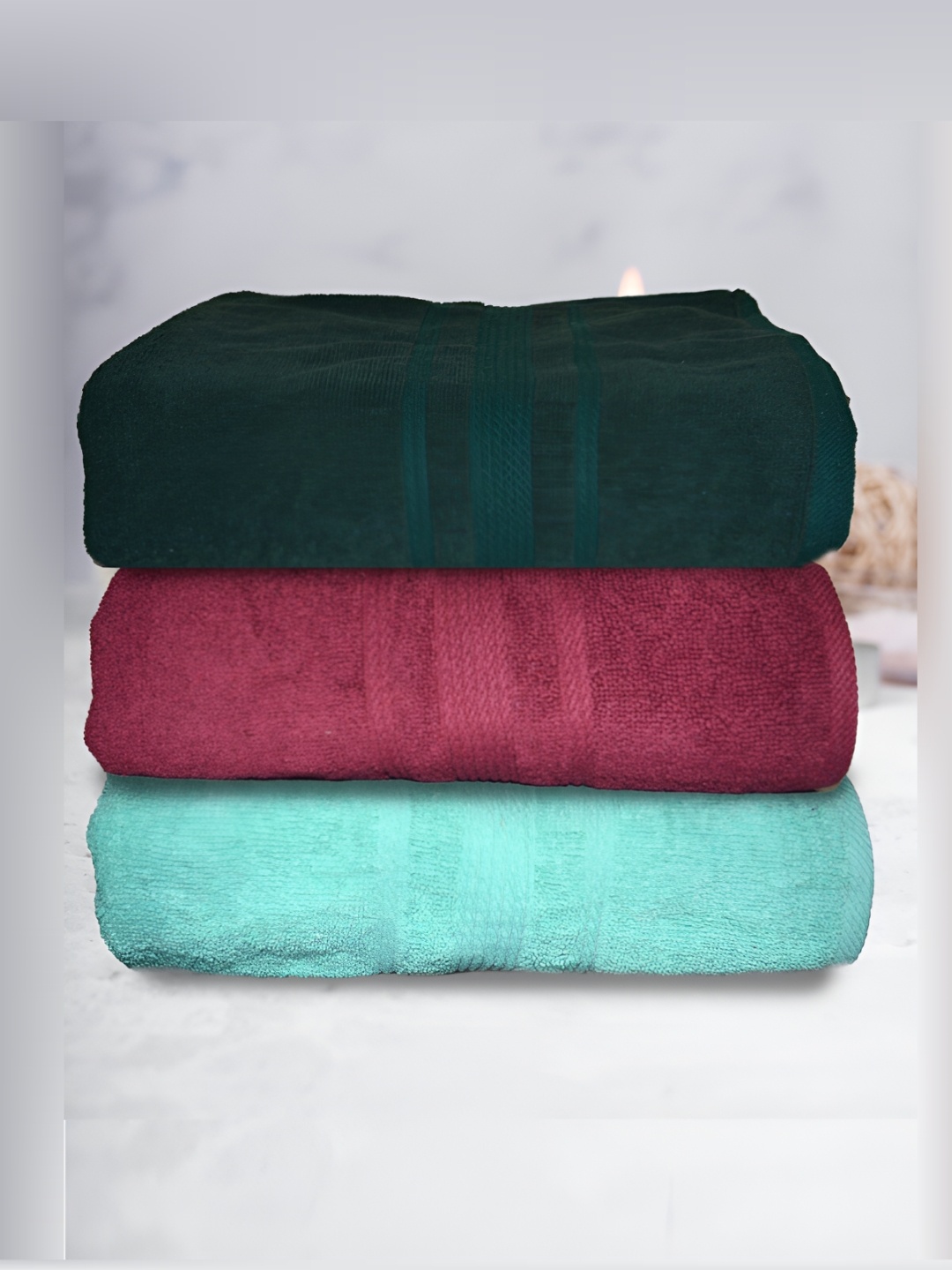 

Athom Living 3-Pcs Green & Maroon 500 GSM Extra Soft Bath Towel