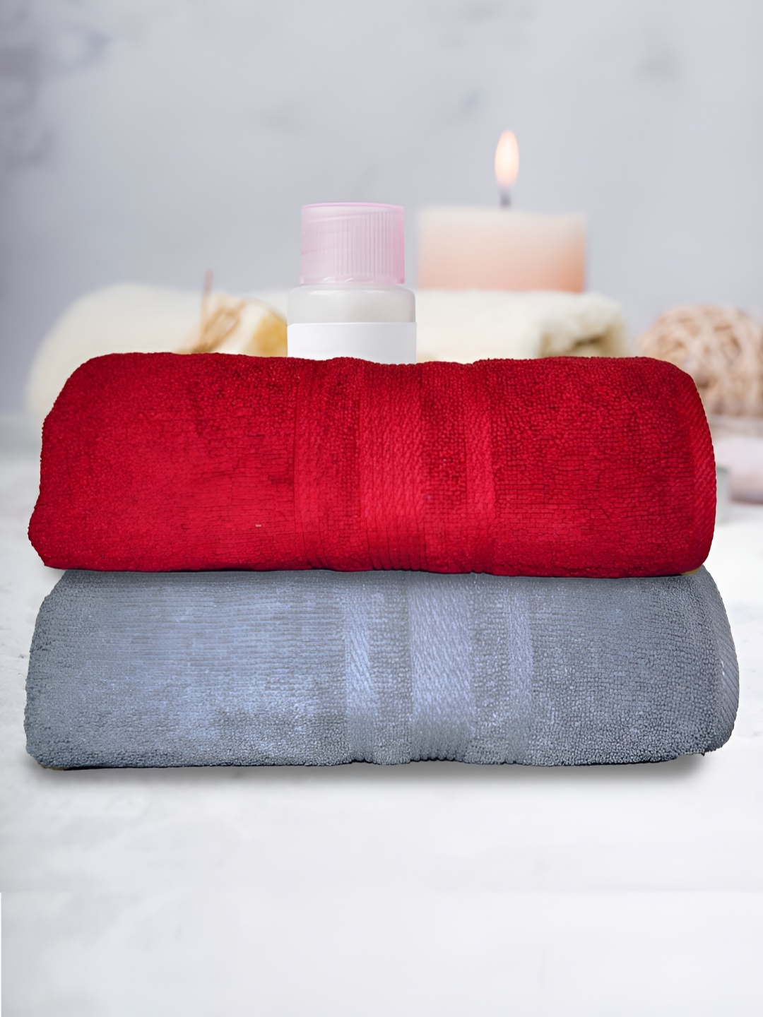 

Athom Living 2-Pcs Red & Grey 500 GSM Extra Soft Bath Towel