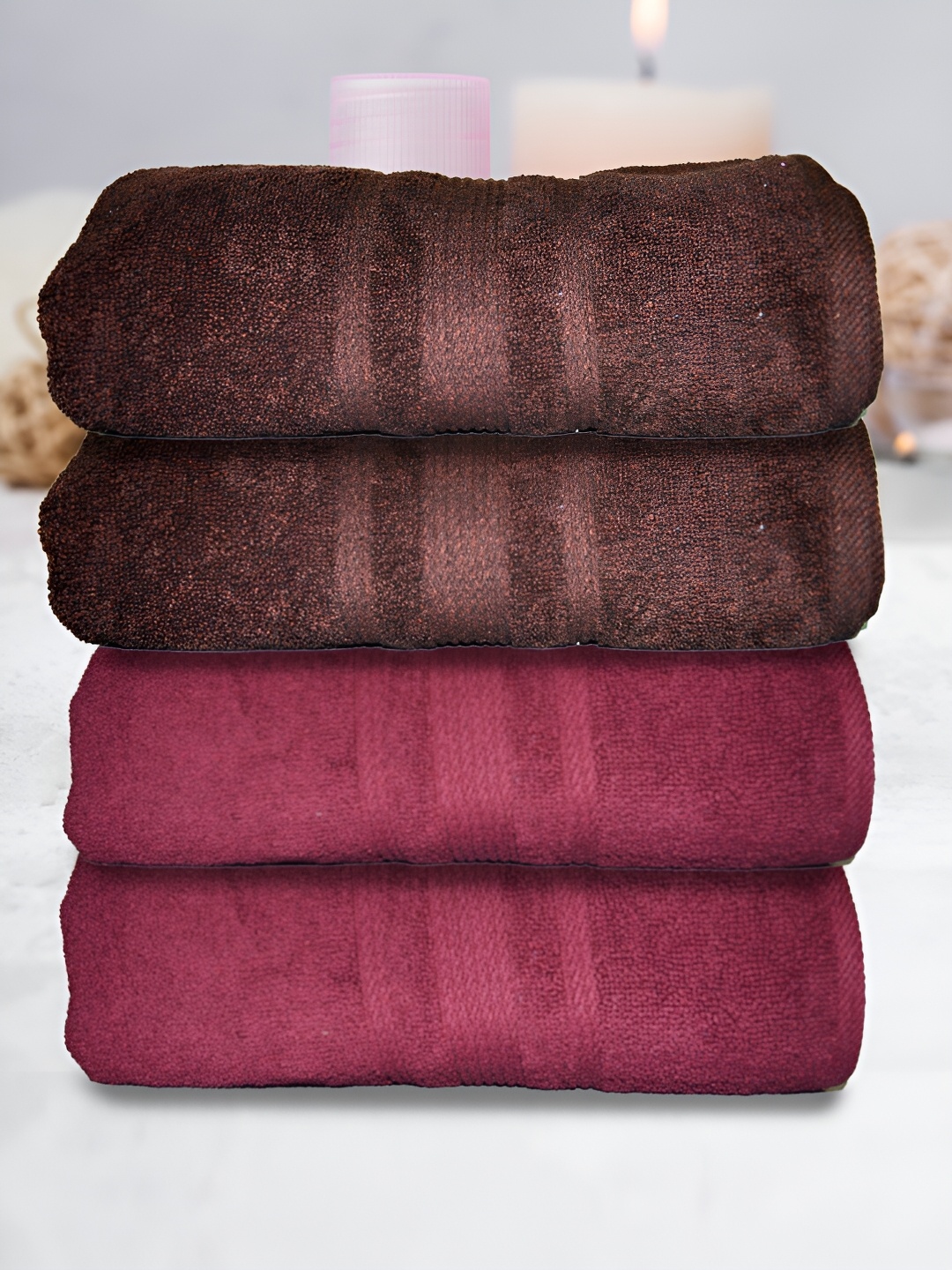 

Athom Living 4-Pcs Brown & Maroon 500 GSM Extra Soft Bath Towel