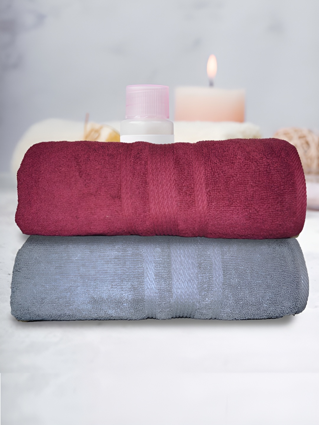 

Athom Living 2-Pcs Maroon & Grey 500 GSM Extra Soft Bath Towel