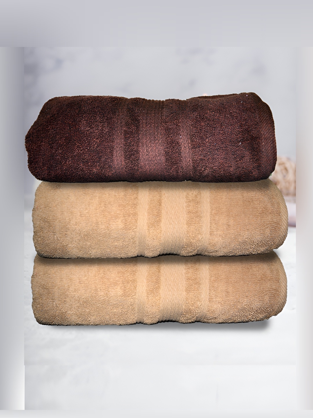 

Athom Living 3-Pcs Brown & Cream-Colored 500 GSM Extra Soft Bath Towel