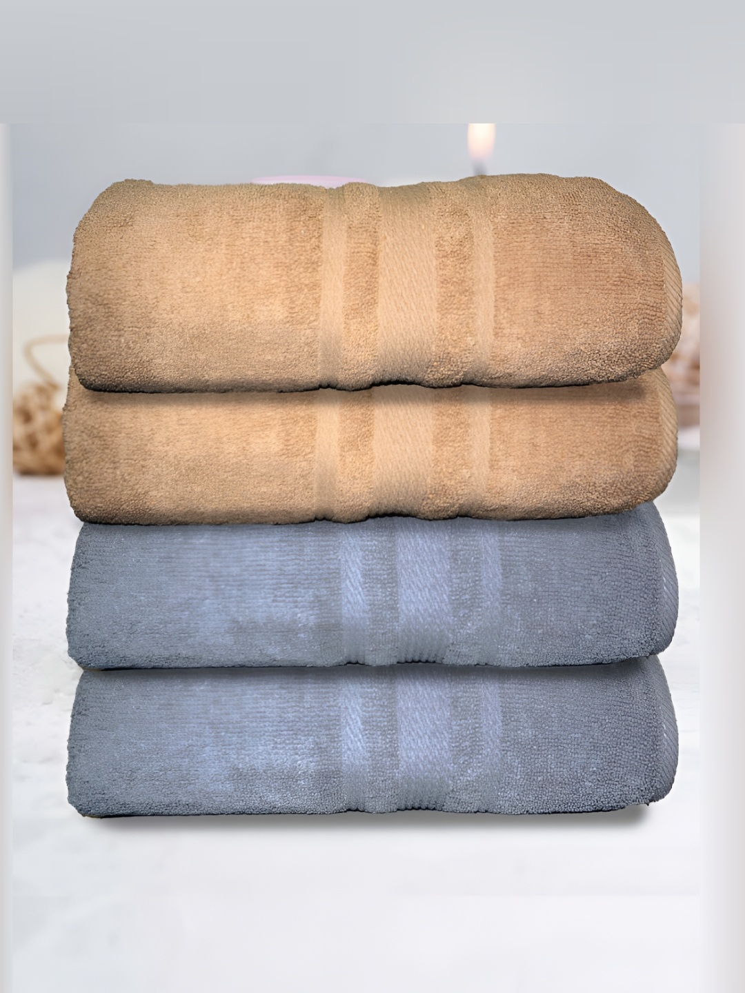 

Athom Living 4-Pcs Grey & Beige 500 GSM Extra Soft Bath Towel