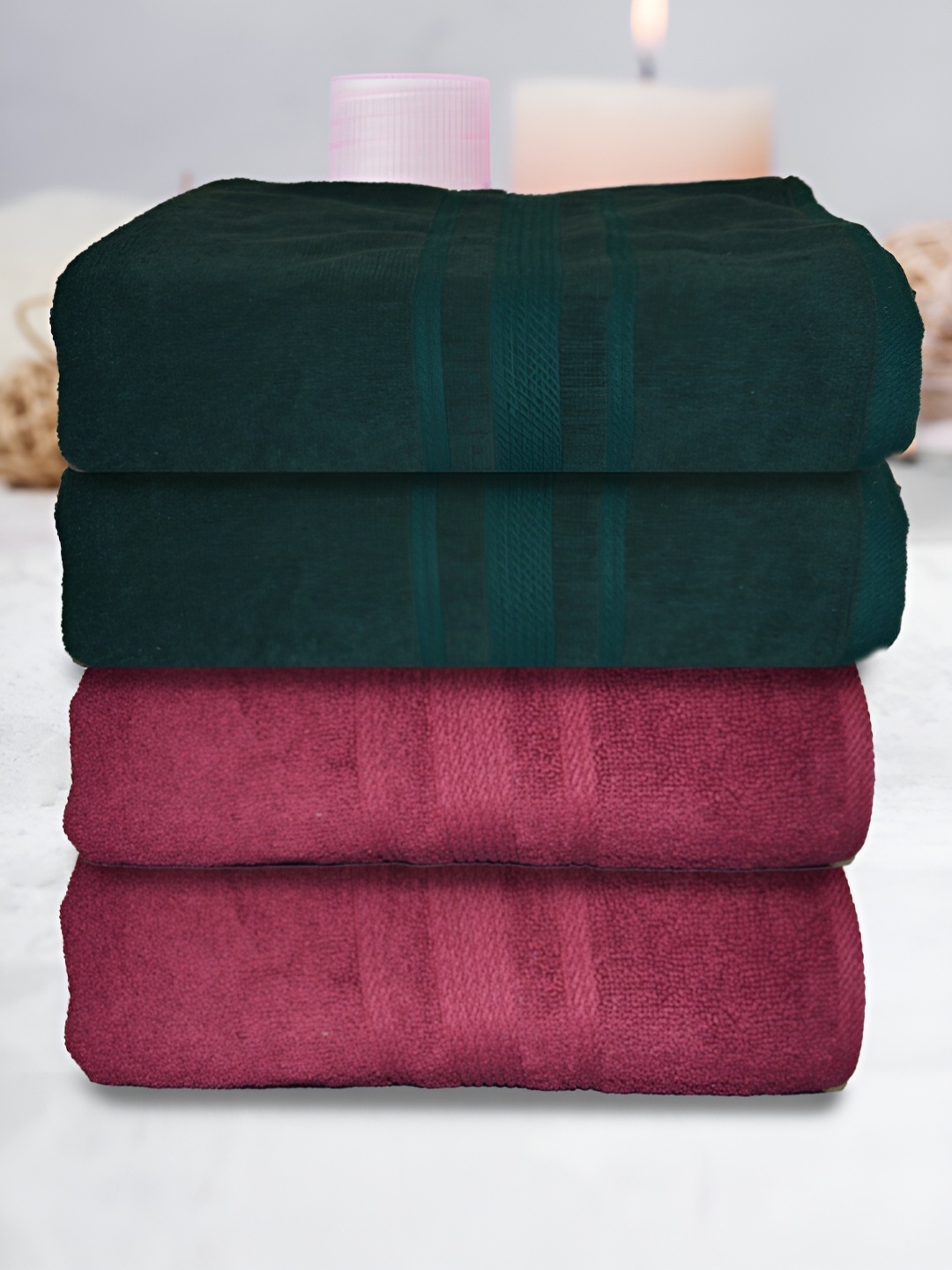 

Athom Living 4-Pcs Green & Maroon 500 GSM Extra Soft Bath Towel