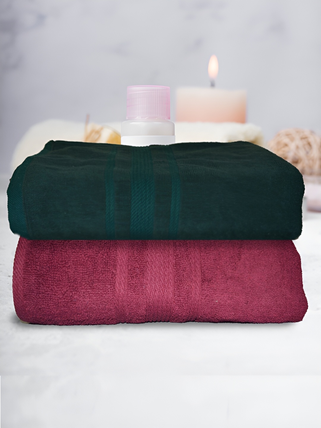 

Athom Living 2-Pcs Green & Maroon 500 GSM Extra Soft Bath Towel