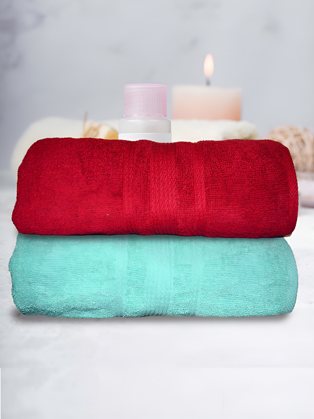 

Athom Living 2-Pcs Red & Green 500 GSM Extra Soft Bath Towel