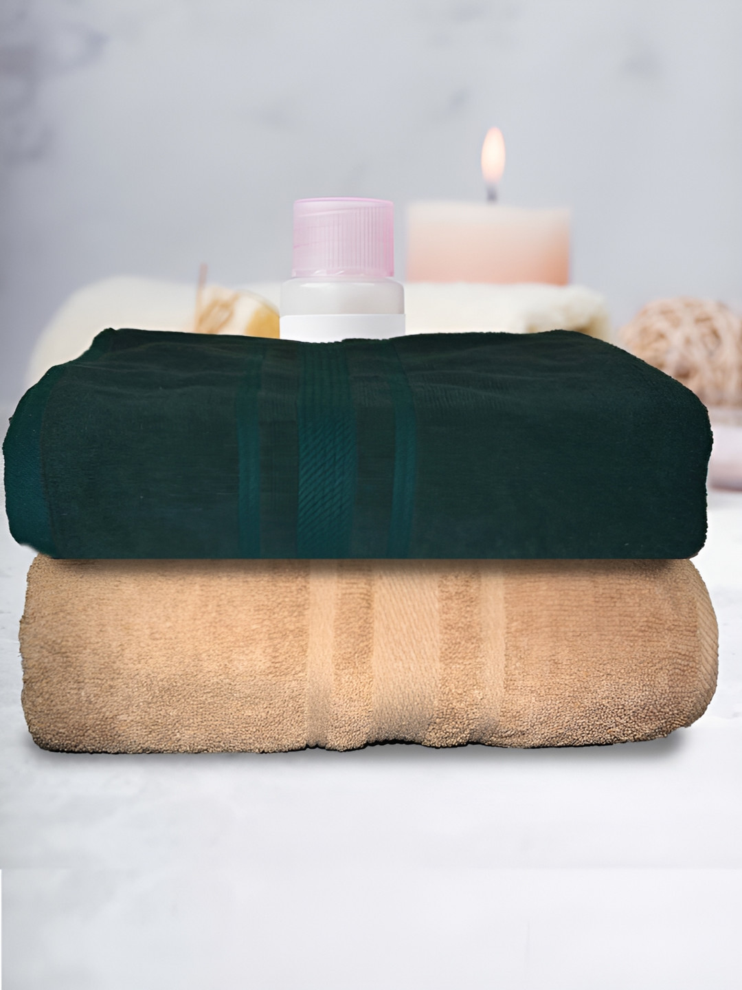 

Athom Living 2 Pieces Green & Beige 500 GSM Water Absorbent Bath Towel