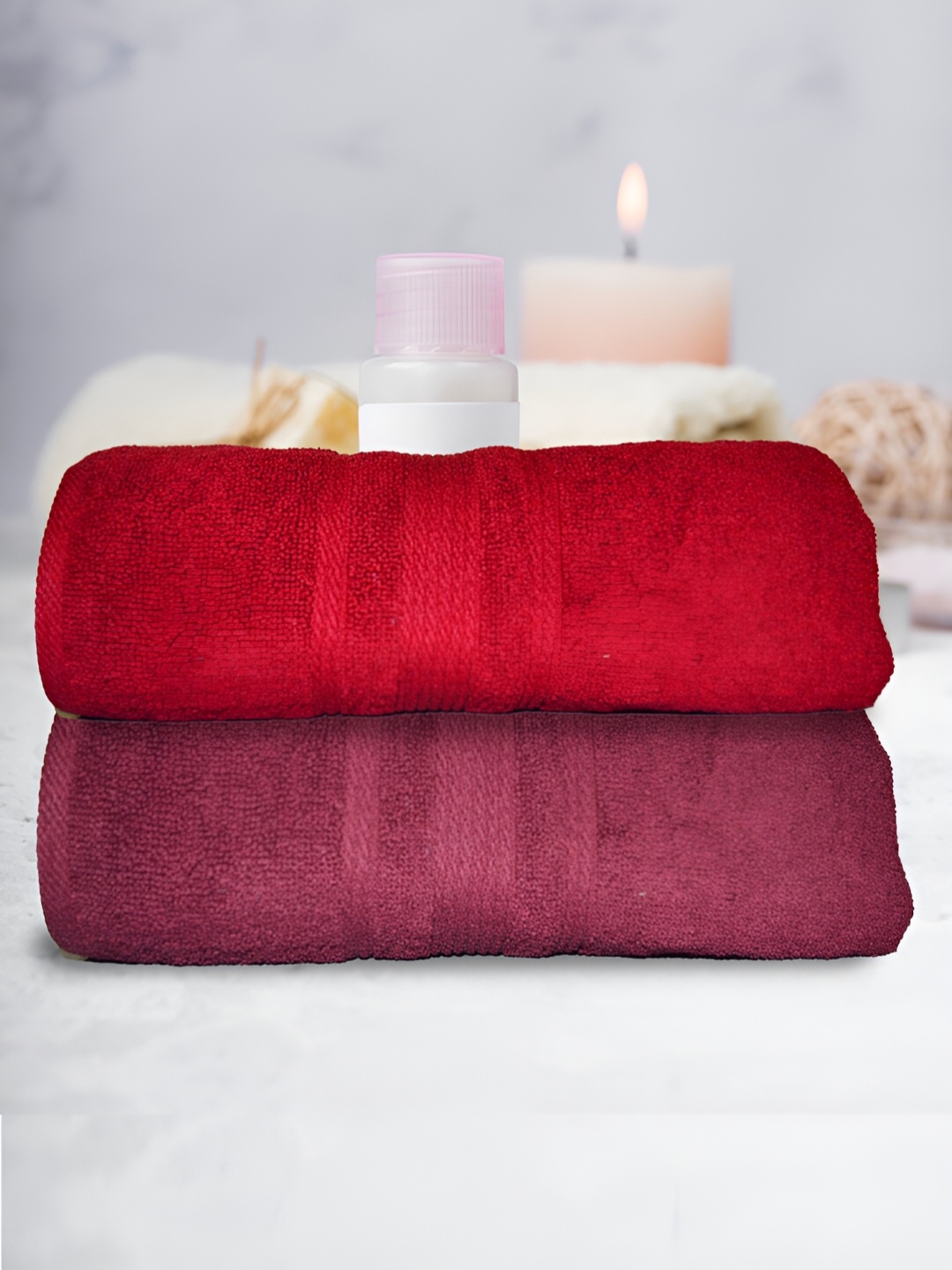 

Athom Living Red & Maroon 2Pcs 500 GSM Water Absorbent Bath Towels