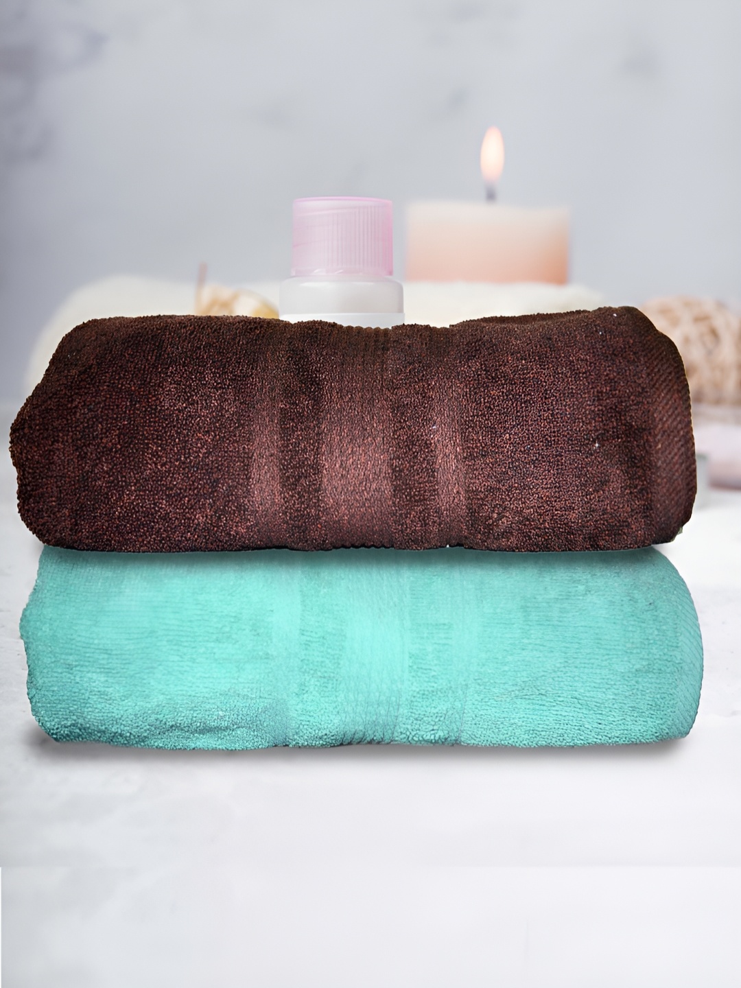 

Athom Living Brown & Blue 2 Pieces 500 GSM Terry Cotton Water Absorbent Bath Towels