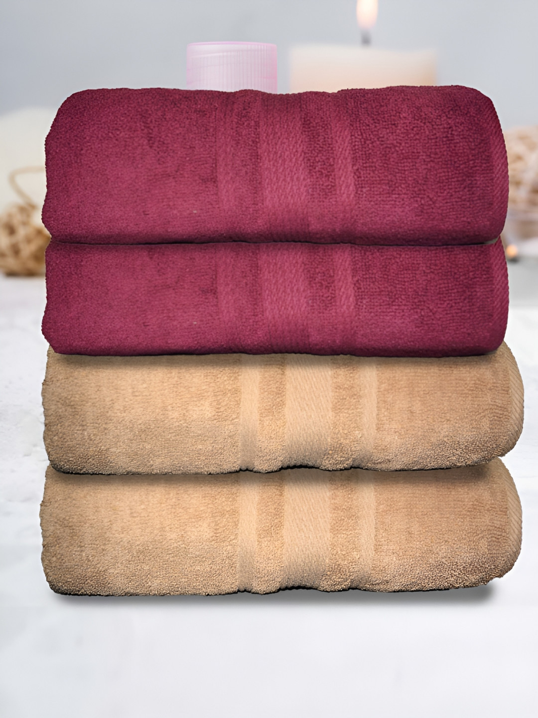 

Athom Living Maroon & Beige 4Pcs 500 GSM Water Absorbent Bath Towels