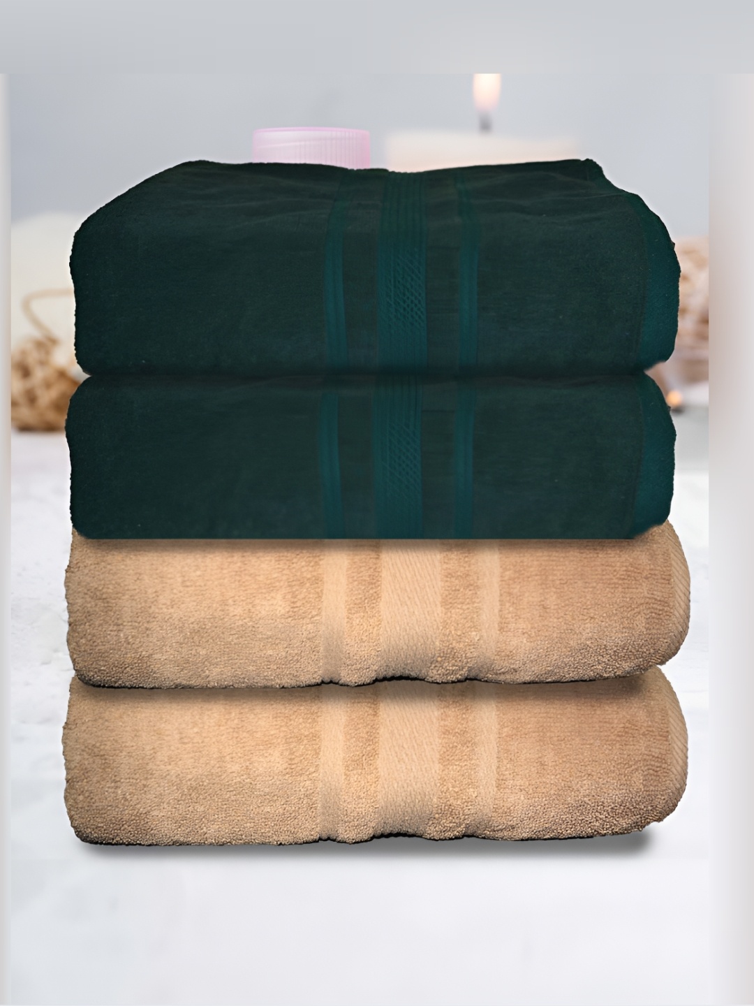 

Athom Living 4 Pieces Green & Beige 500 GSM Water Absorbent Bath Towels