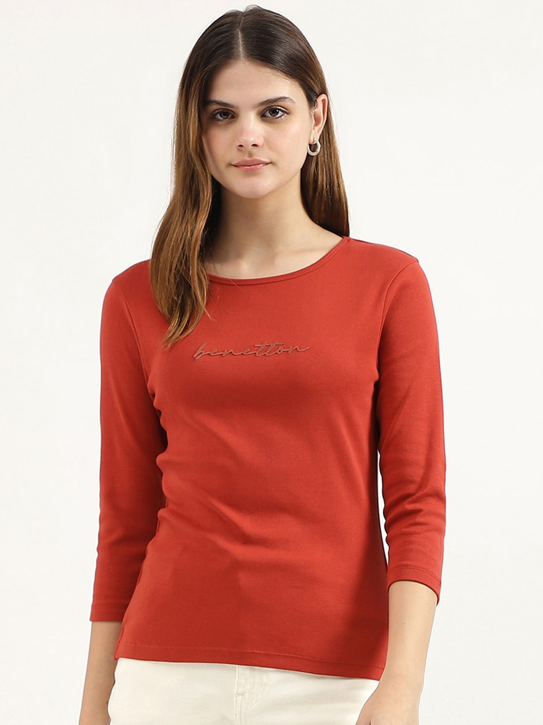 

United Colors of Benetton Women Pure Cotton Pockets T-shirt, Orange