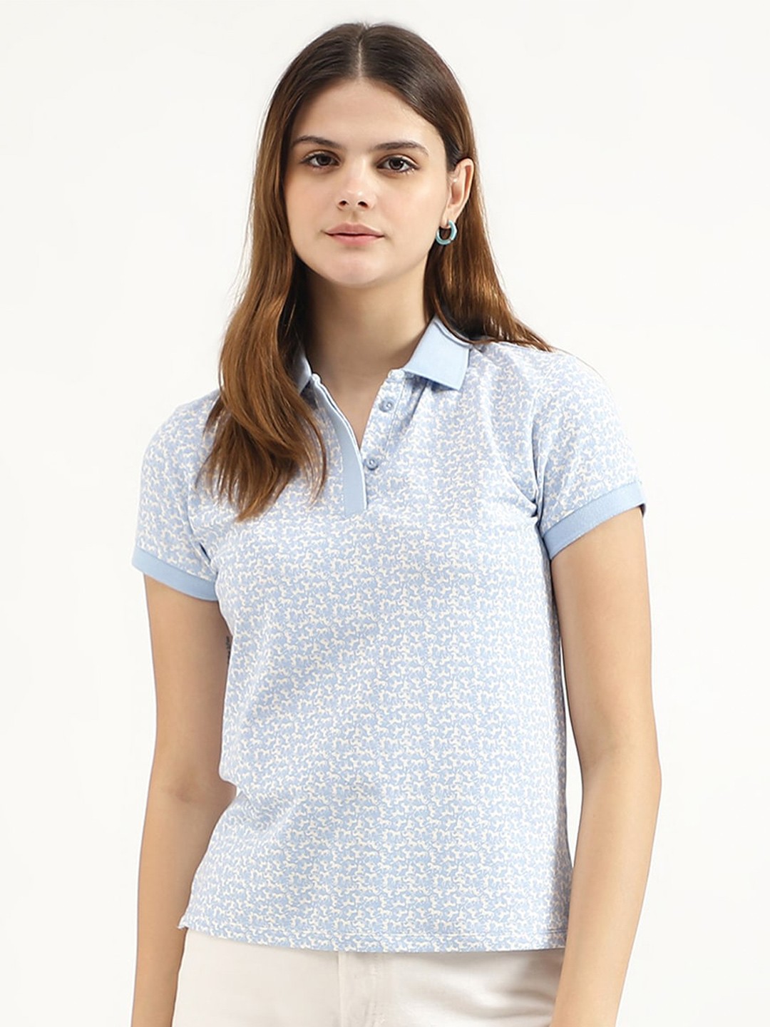 

United Colors of Benetton Women Polo Collar Pockets T-shirt, Blue