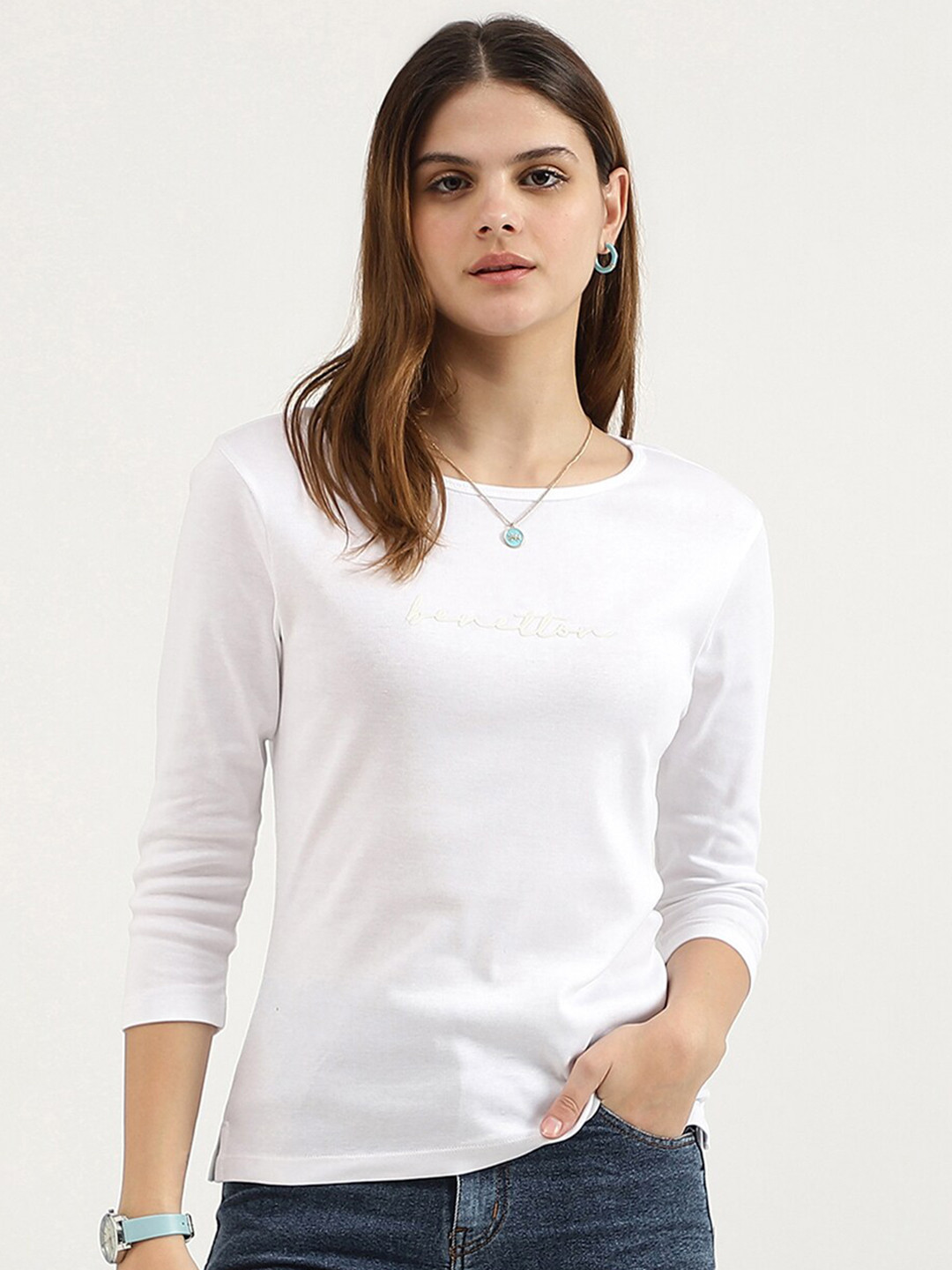 

United Colors of Benetton Women Pure Cotton T-shirt, White