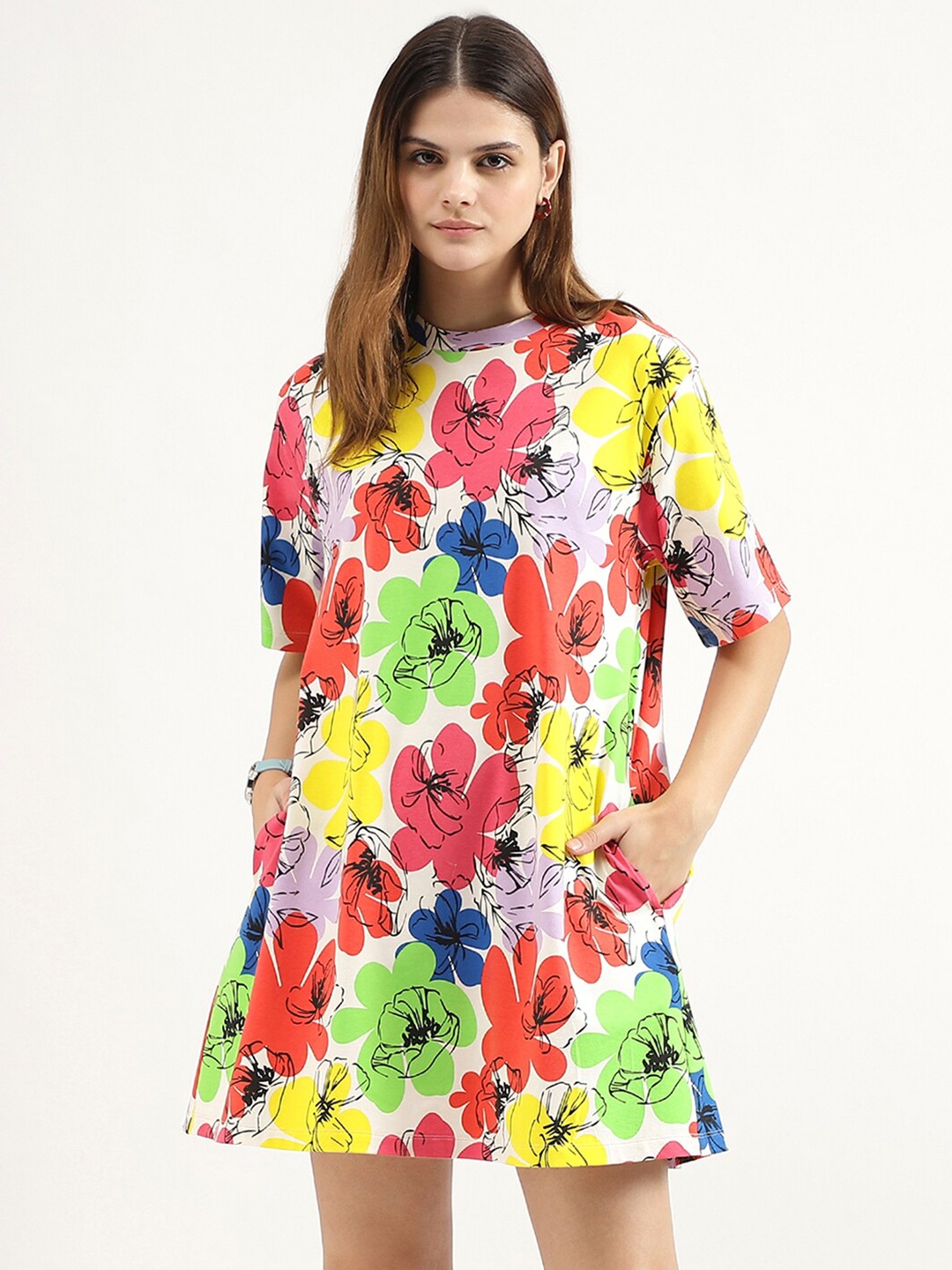 

United Colors of Benetton Floral Print A-Line Dress, Multi