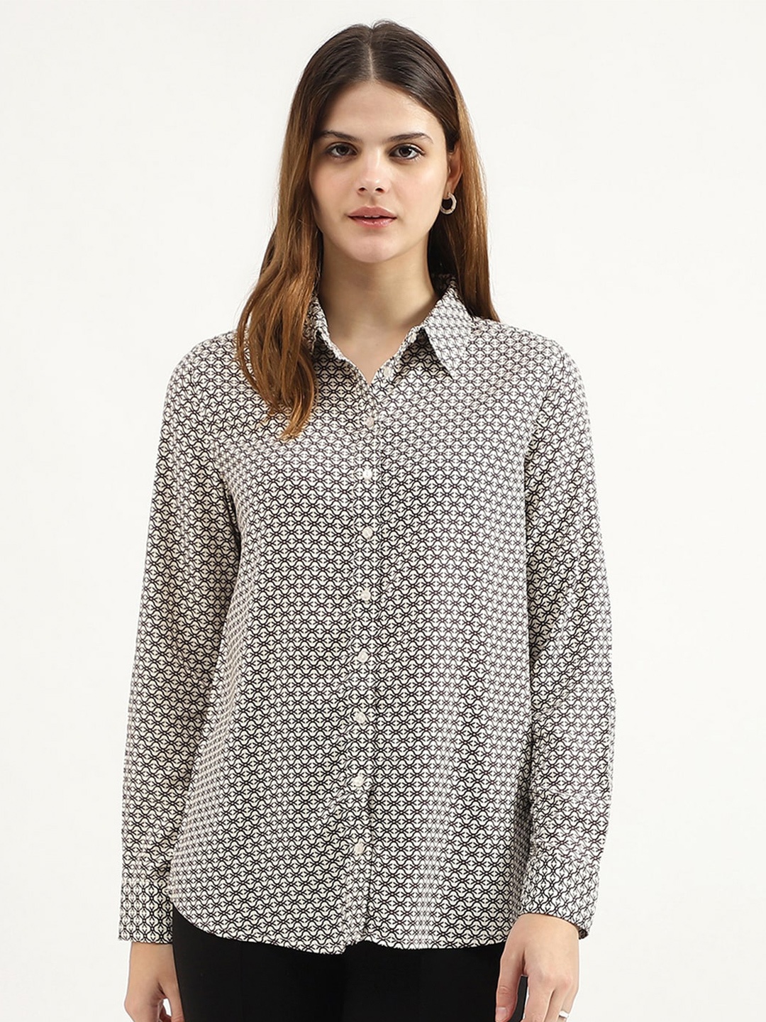 

United Colors of Benetton Women Opaque Printed Casual Shirt, Brown