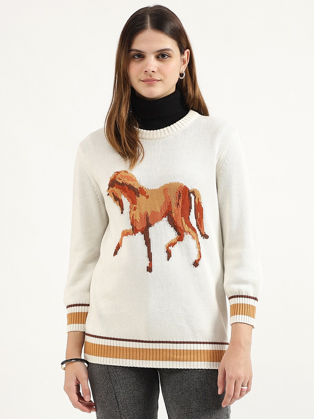

United Colors of Benetton Women Animal Printed Pullover, Cream