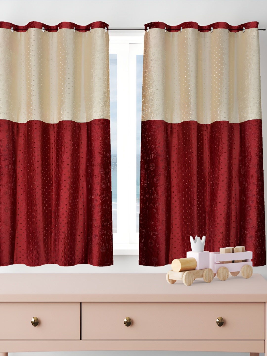 Galaxy Home Decor Maroon Set of 2 Floral Room Darkening Window Curtain