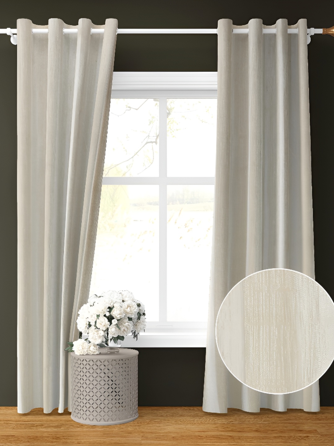 

Galaxy Home Decor Off White Set of 3 Floral Room Darkening Window Curtain