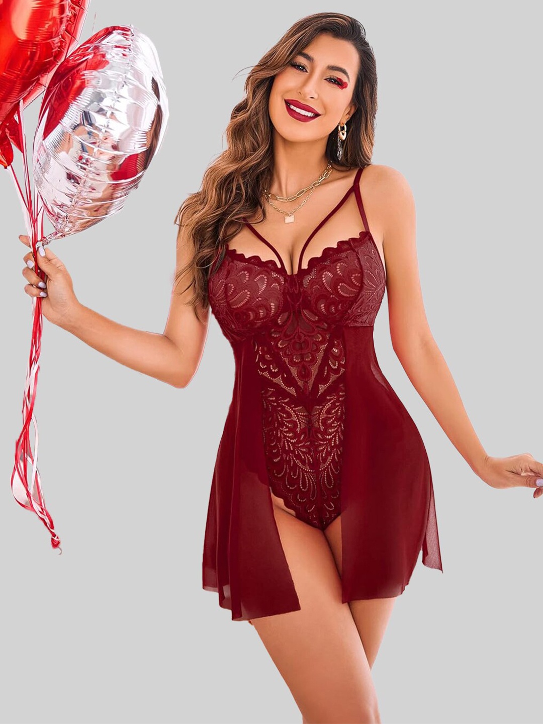 

VAGHBHATT Net Baby Doll, Maroon