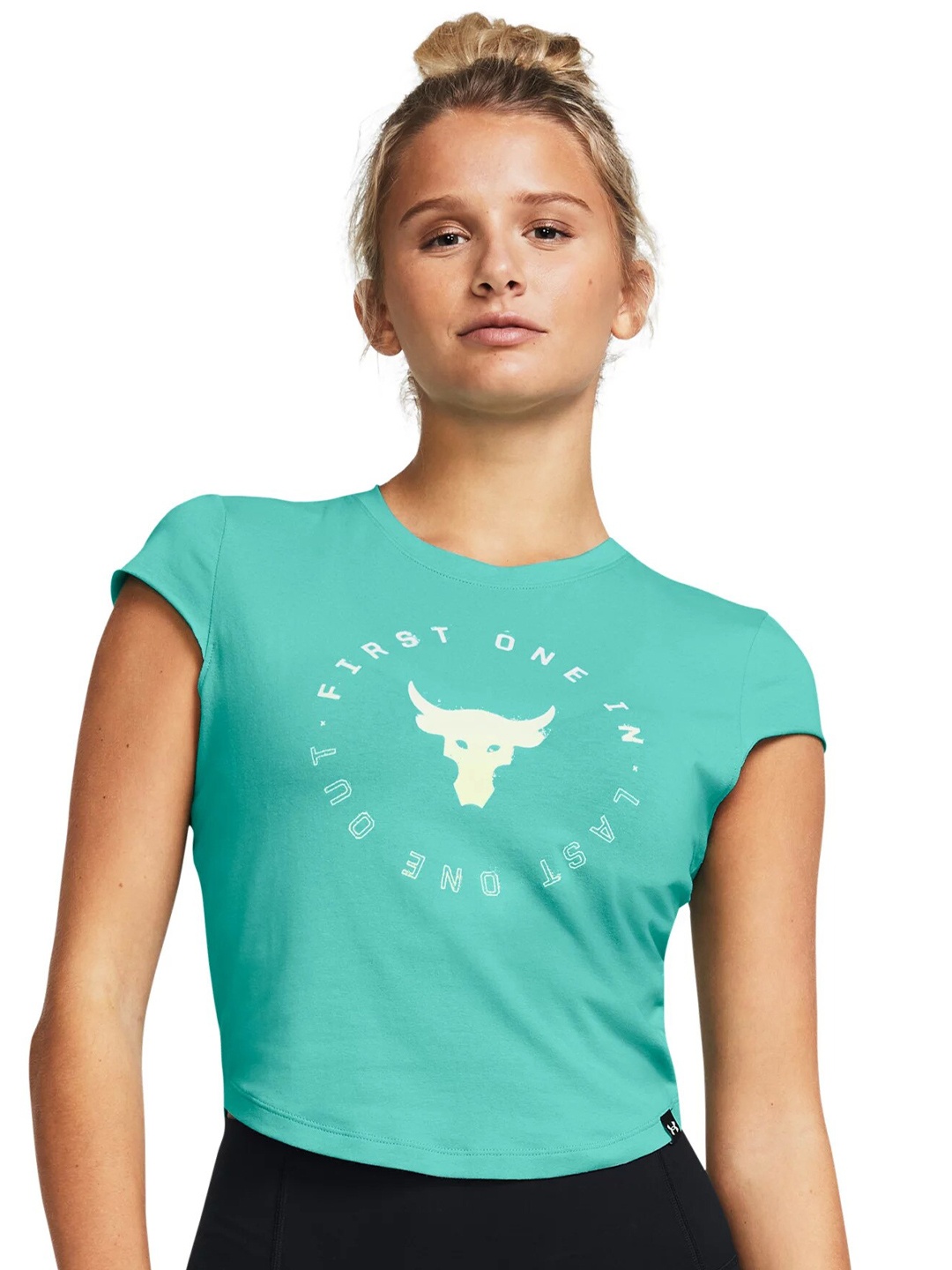 

UNDER ARMOUR UA Project Rock Night Shift Cap Slim-Fit Crop T-Shirt, Green