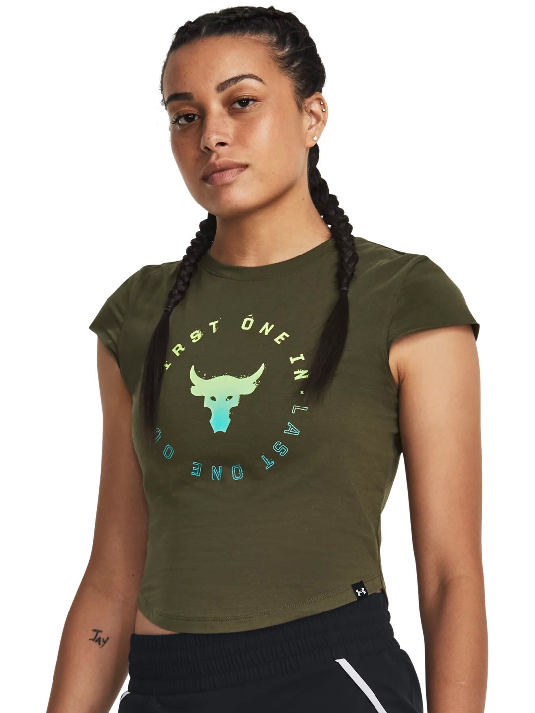 

UNDER ARMOUR UA Project Rock Printed Night Shift Cap Sleeves T-Shirt, Green