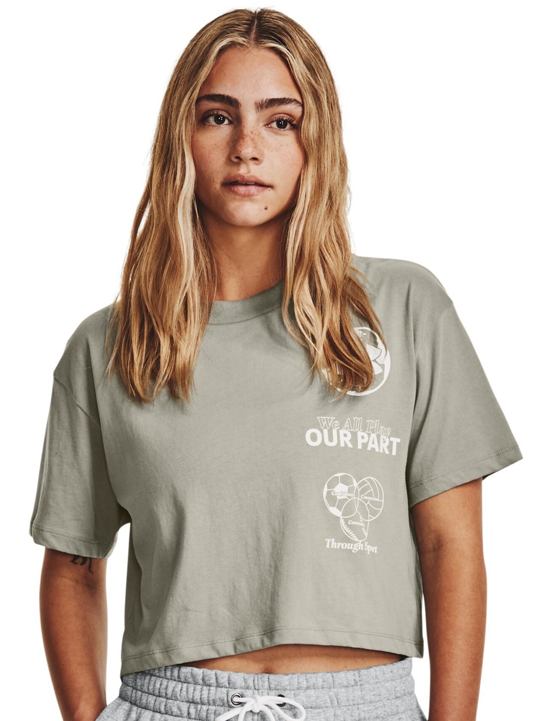

UNDER ARMOUR UA Purpose-Cause Printed Relaxed-Fit Cropped T-shirt, Green