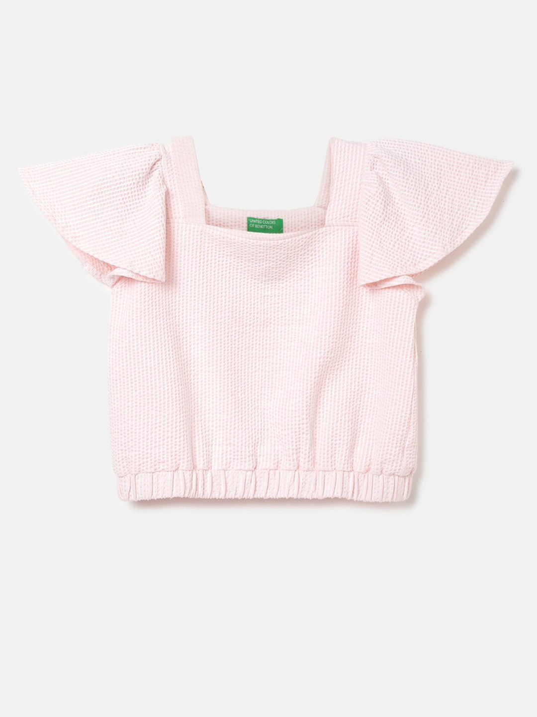 United Colors of Benetton Checked Flutter Sleeve Top, Pink