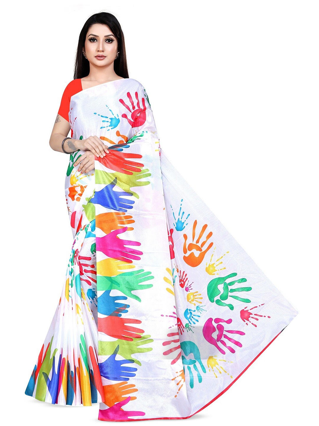 

Pemal Designer Pure Crepe Saree, White