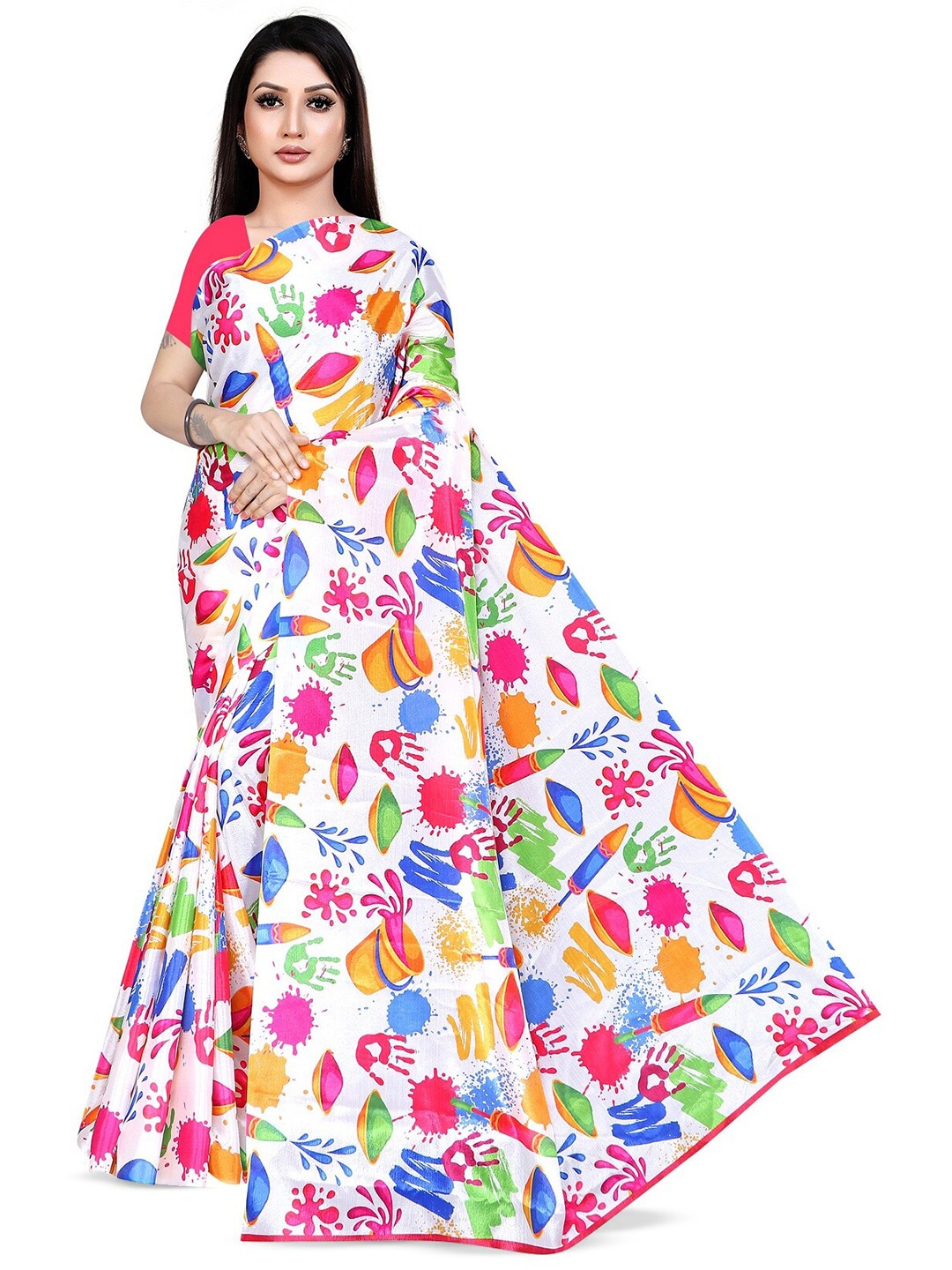 

Pemal Designer Pure Crepe Saree, White
