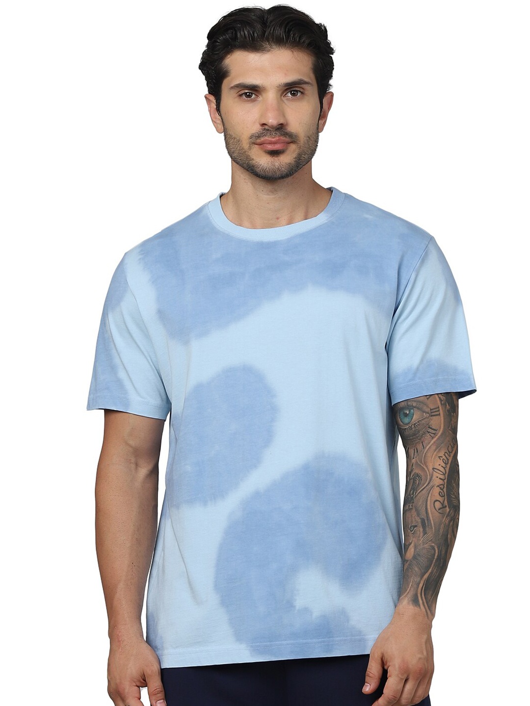 

Celio Men Printed Drop-Shoulder Sleeves Raw Edge T-shirt, Blue