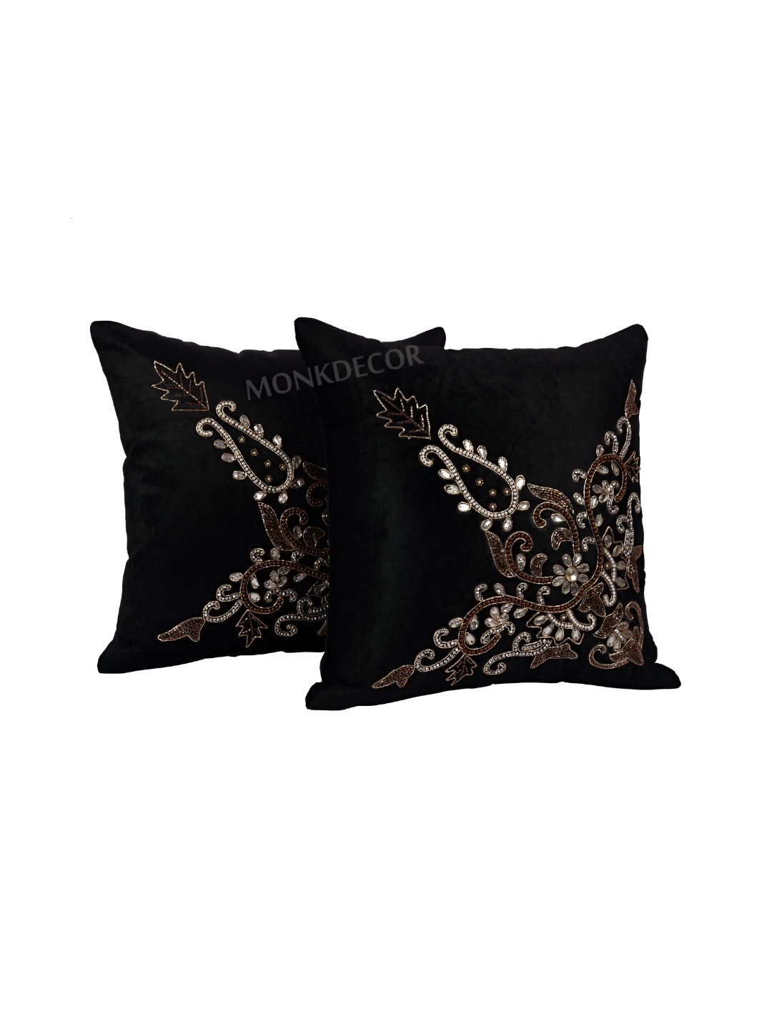 

TANLOOMS Black & White Set of 2 Embellished Velvet Square Cushion Covers