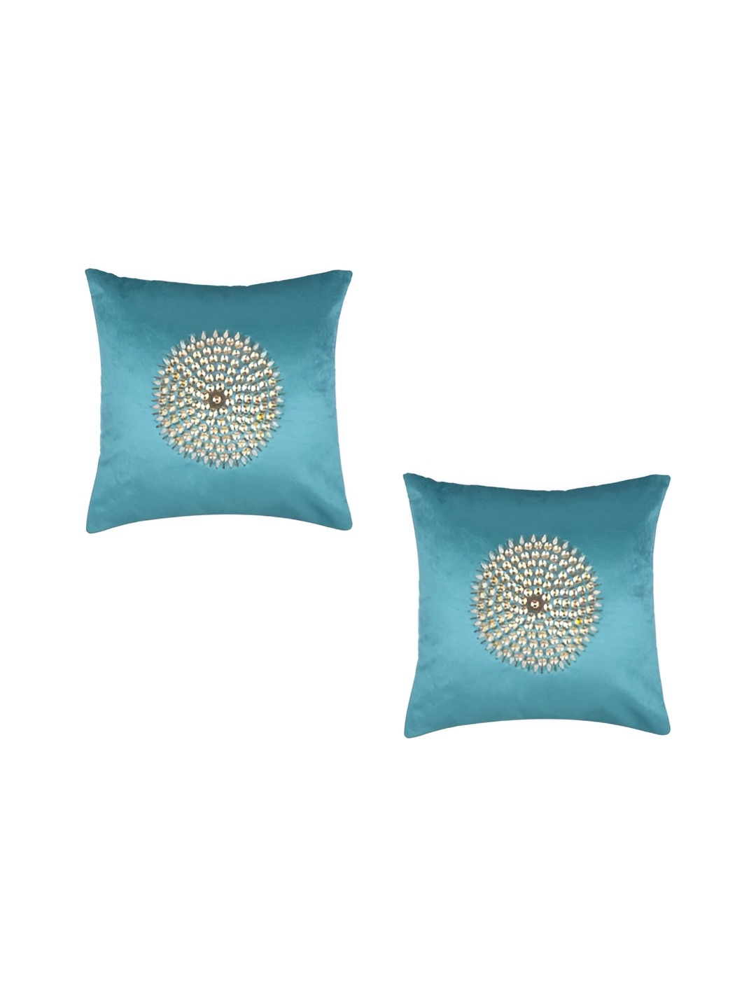

TANLOOMS Sea Green & Beige Set of 2 Embellished Velvet Square Cushion Covers