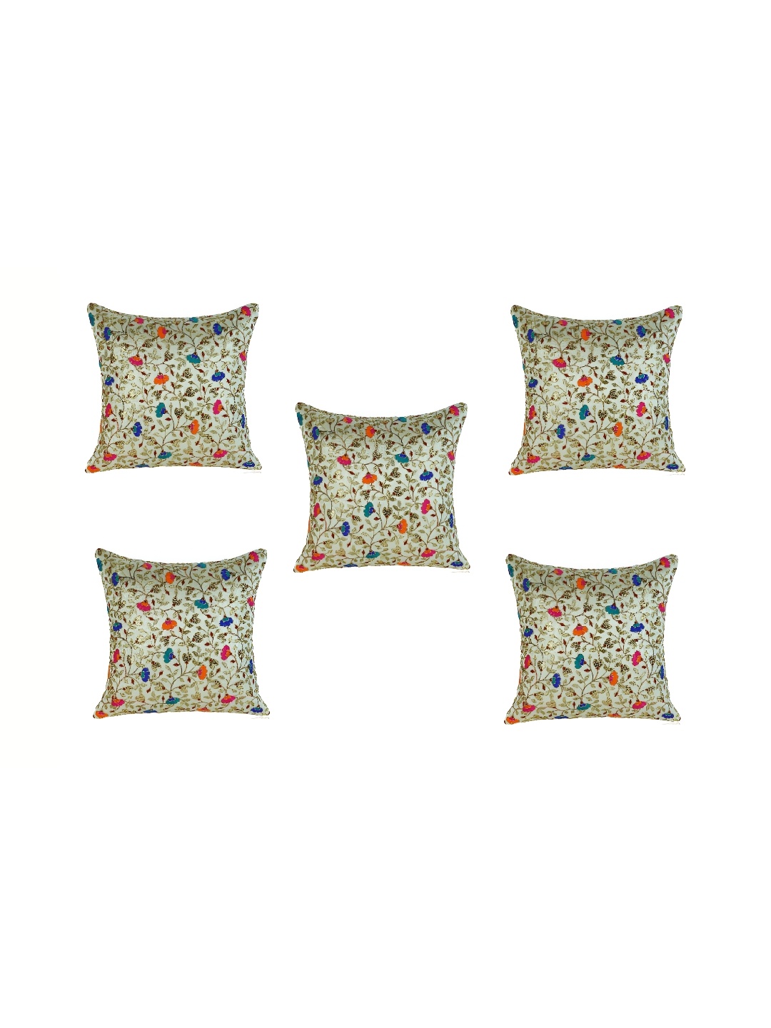 

TANLOOMS Beige & Blue Set of 5 Floral Rectangle Cushion Covers