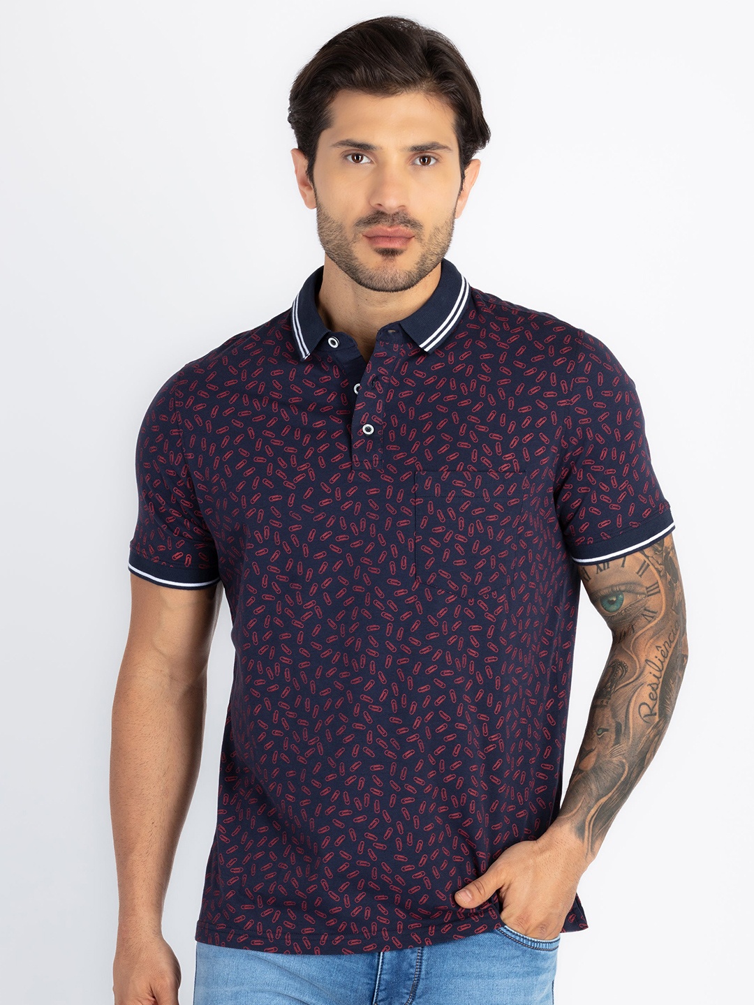 

Status Quo Men Printed Polo Collar Pockets T-shirt, Navy blue