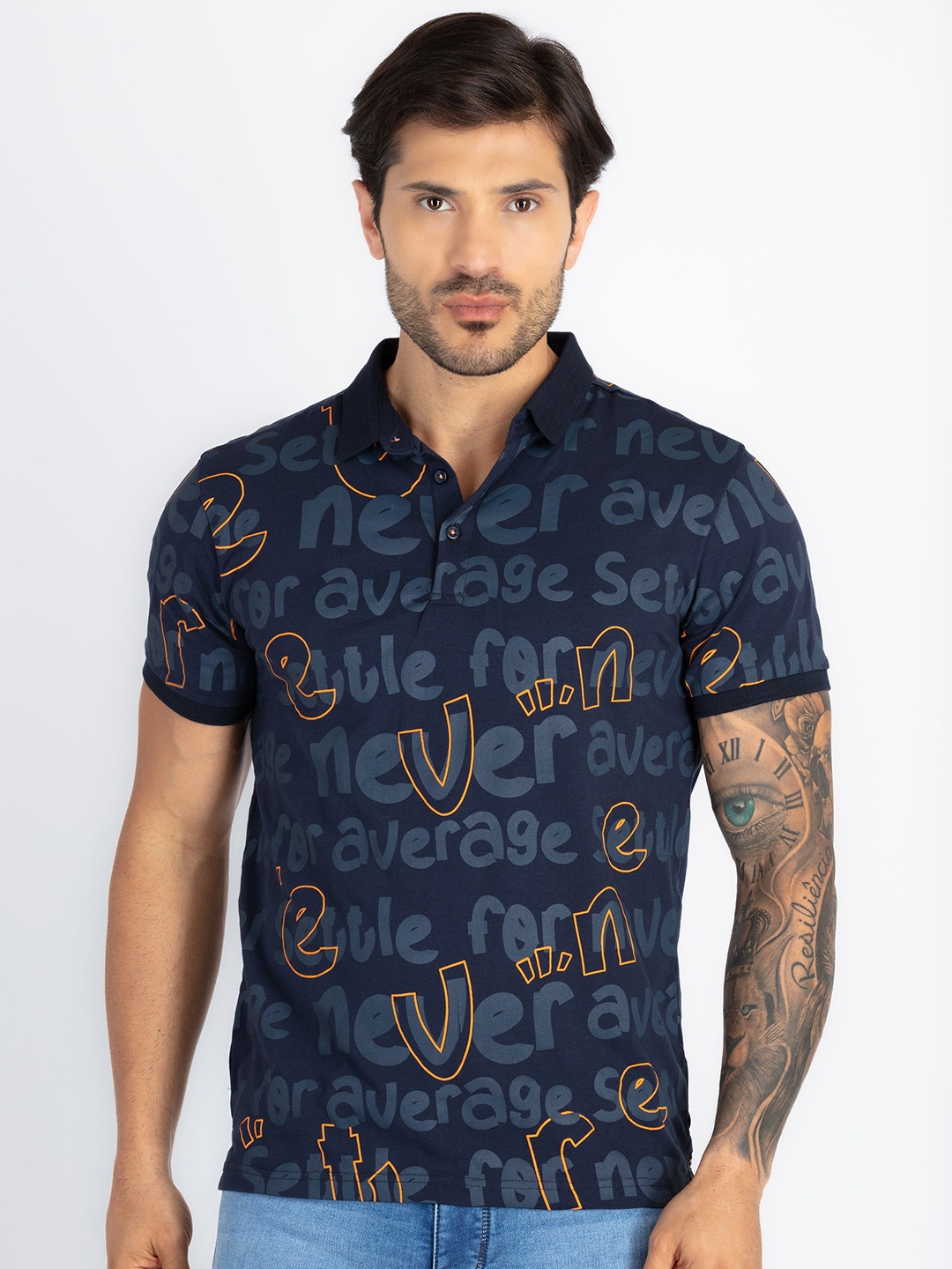 

Status Quo Men Printed Polo Collar Pockets T-shirt, Navy blue