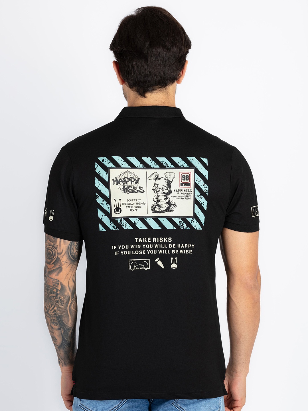 

Status Quo Men Polo Collar Applique T-shirt, Black